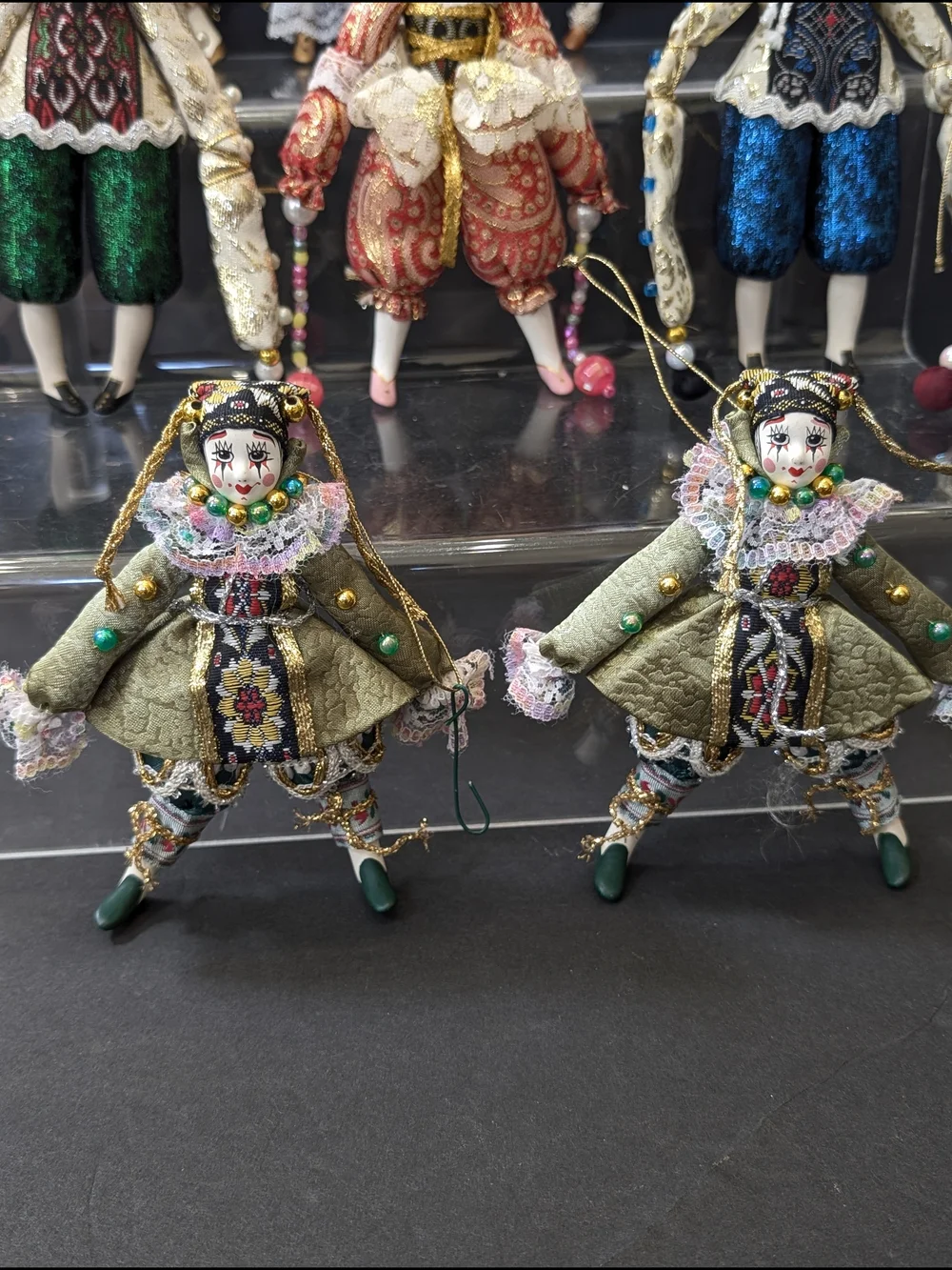 Harlequin Mardi Gras inspired Porcelain Doll Christmas Ornament Jesters